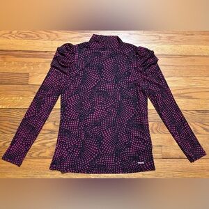 Nine West Black & Magenta Geometric Mock Neck Long Sleeve Top